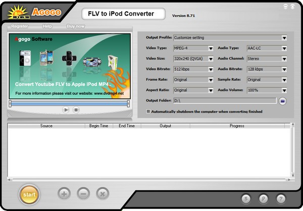 Agogo  FLV  to  iPod  Converter(视频转换工具)